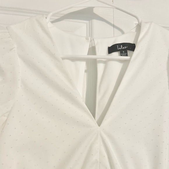 Lulu’s Dramatic Poise White Dot Tulle Puff Sleeve Tiered Mini Dress - Picture 8 of 12